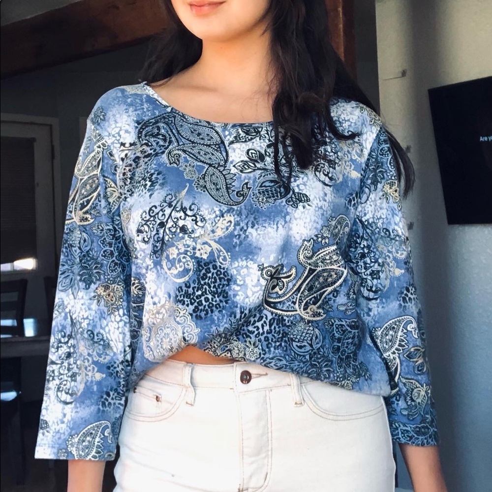 Basic Editions Paisley 3/4 Sleeve Tee